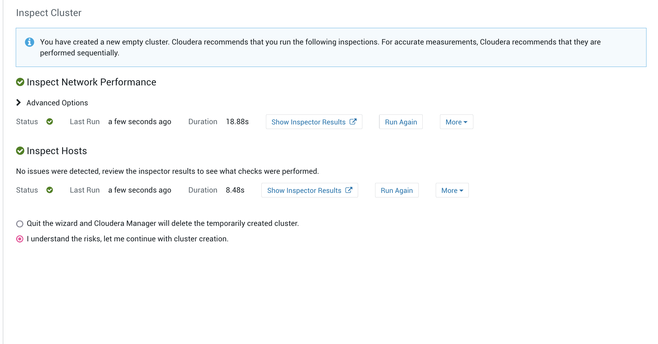 inspect cluster pass