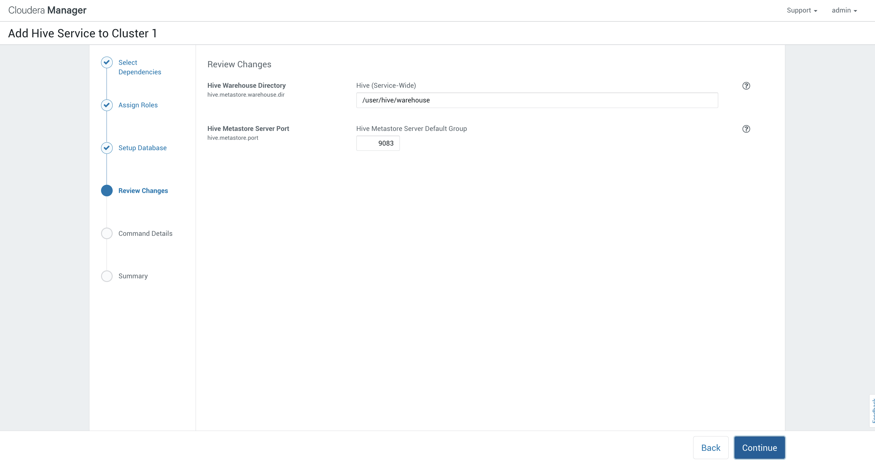 cdh add new services hive review changes