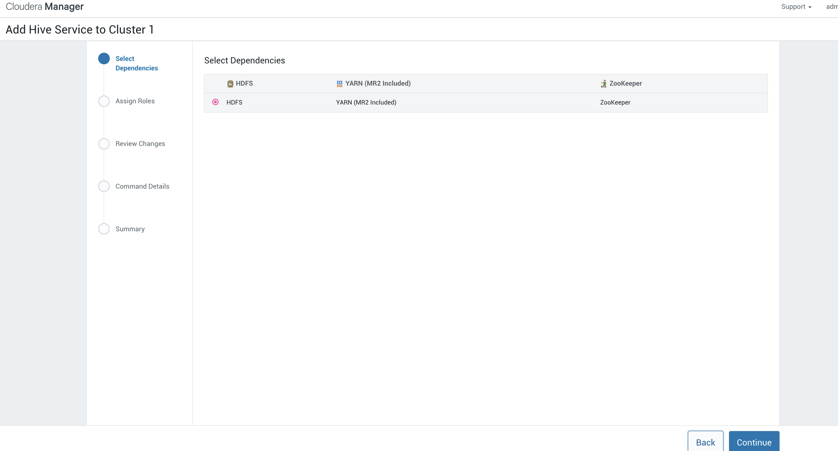 cdh add new services hive select dependencies