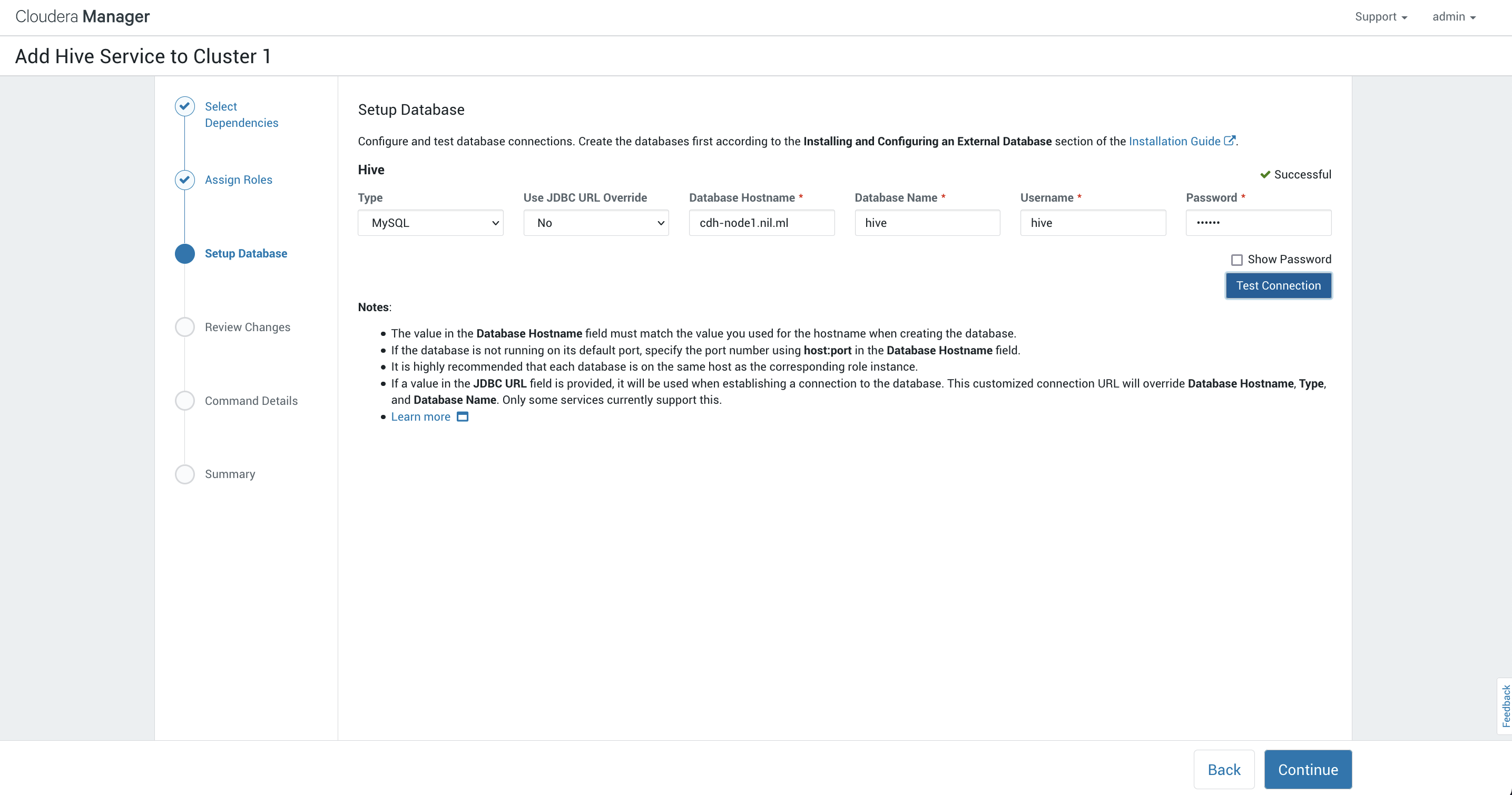 cdh add new services hive setup databases
