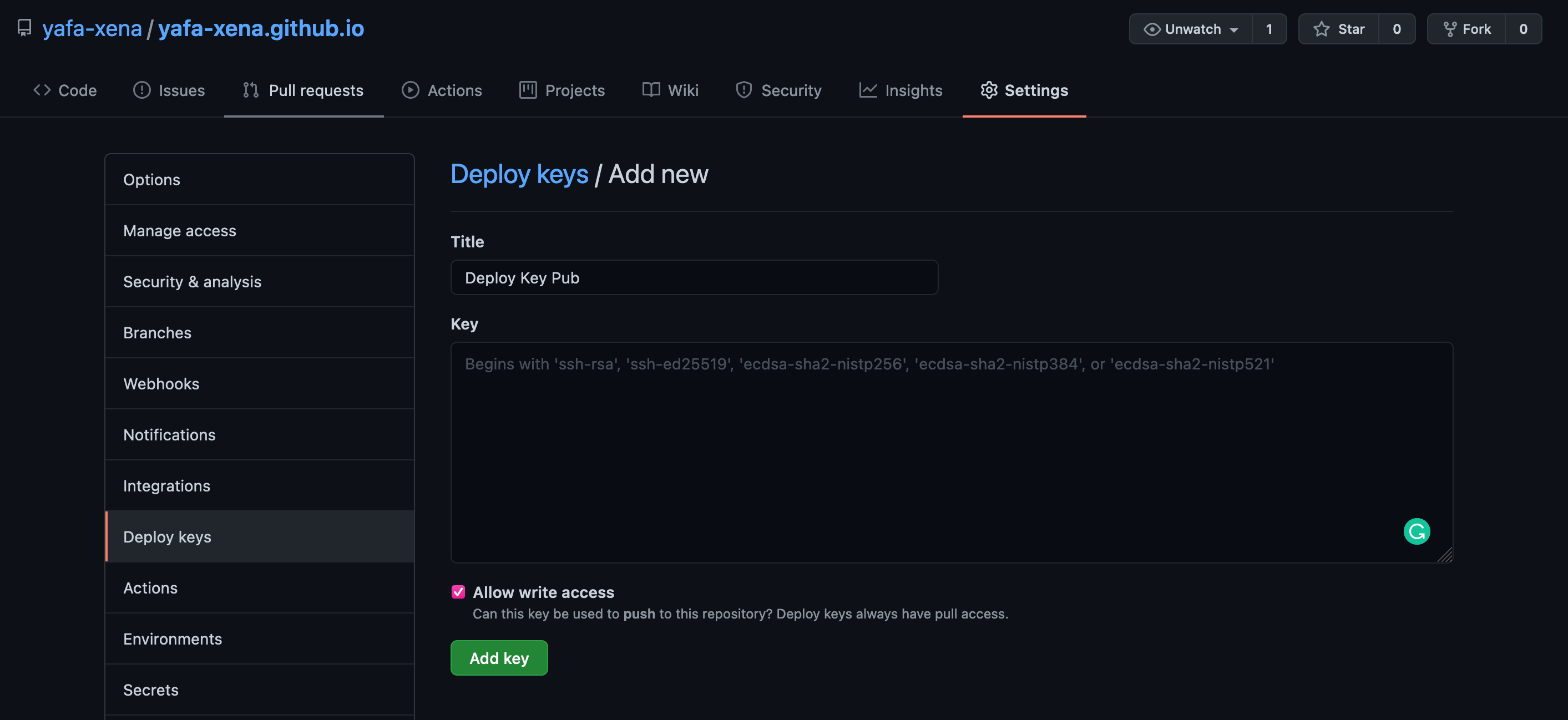 Depoly github.io Key