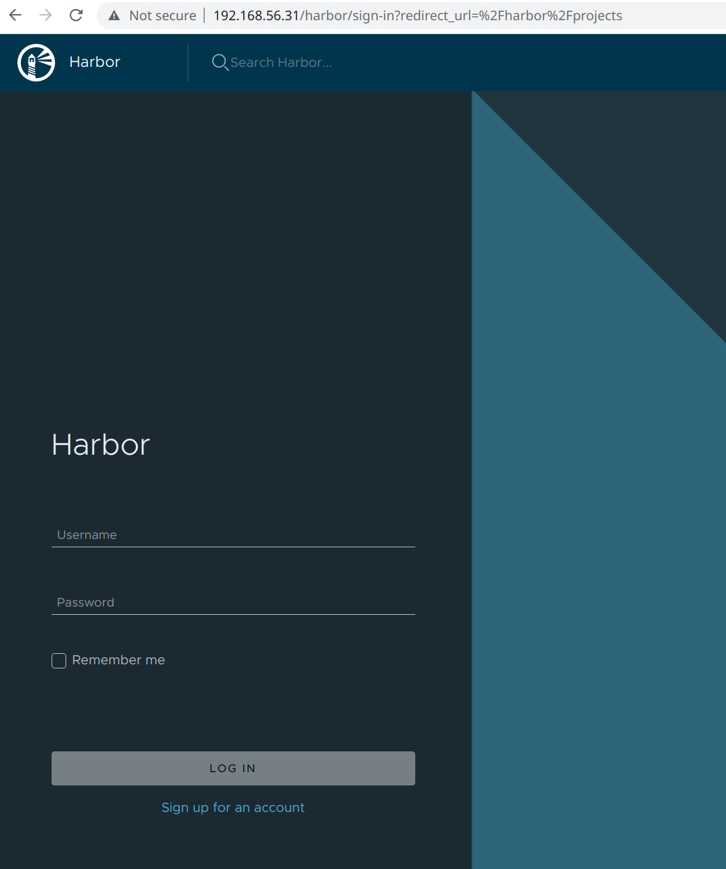 Harbor login page